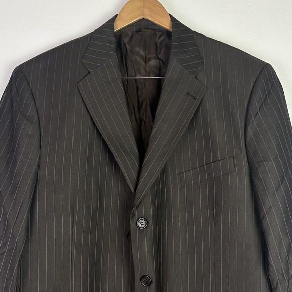 Galante Uomo Super 120s Wool Blazer 46L Brown Stripe Blazer Coat Jacket - Picture 2 of 13